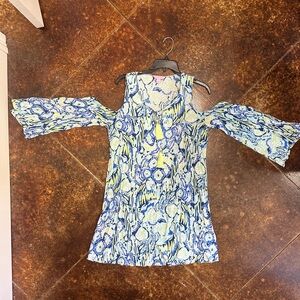 Lilly Pulitzer Blue and Yellow Floral Midi Dress